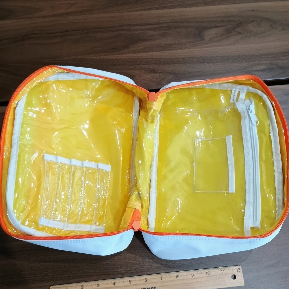 Large White, Yellow and Orange Toiletry Bag.
